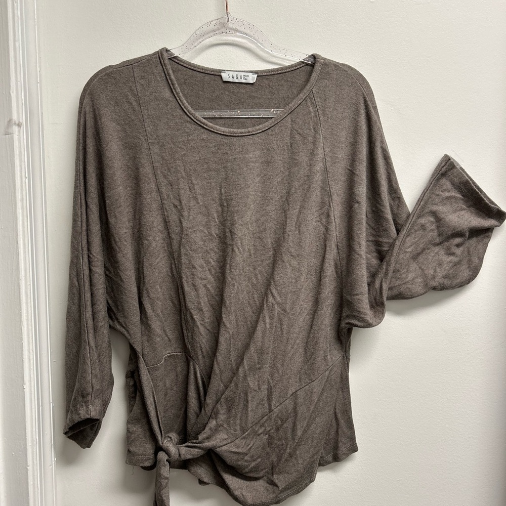 Saga Brown Heather Sweater with Tie Detail